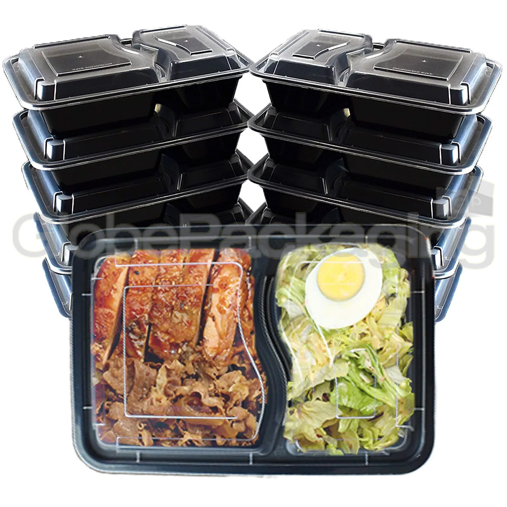 25 x REUSABLE 32oz (947ml) 2 COMPARTMENT MEAL PREP FOOD CONTAINERS + LIDS